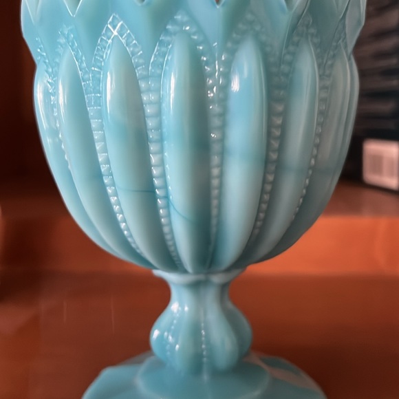 Portieux Vallerysthal Blue Opaline Beaded Pedestal Compote or Small Goblet - Picture 5 of 10